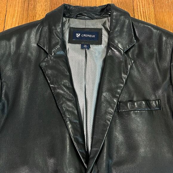 Mens Crémieux Genuine Lambskin Black Leather Blazer Size M - Picture 5 of 15